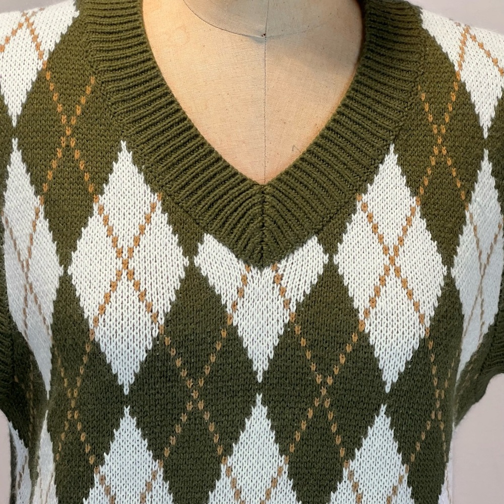 Preppy argyle‎ diamond knit sweater vest womens sleeveless layer tennis prep y2k - Picture 3 of 9